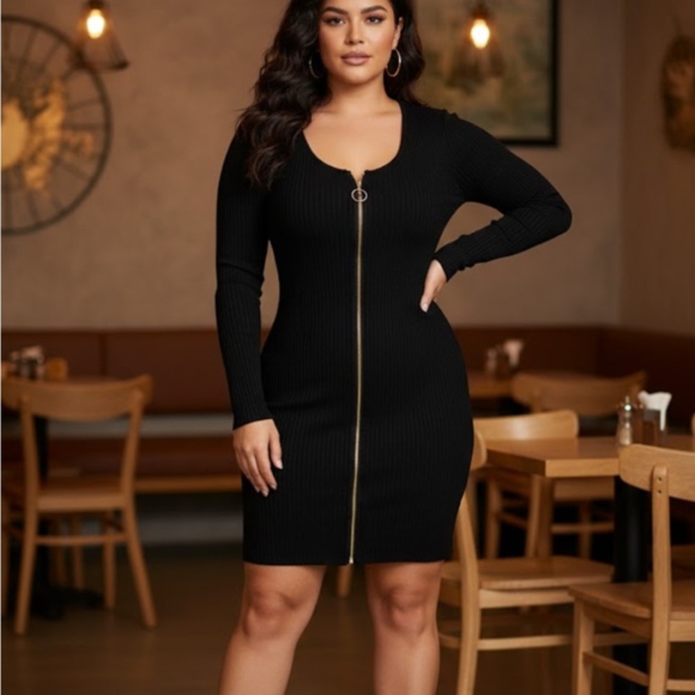 Derek Heart Black Long Sleeve Zipper Dress